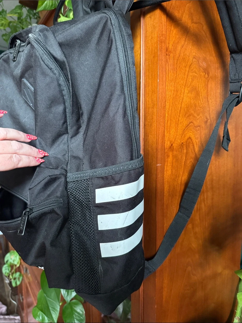 adidas Black Men’s Backpack with White Stripe Accents